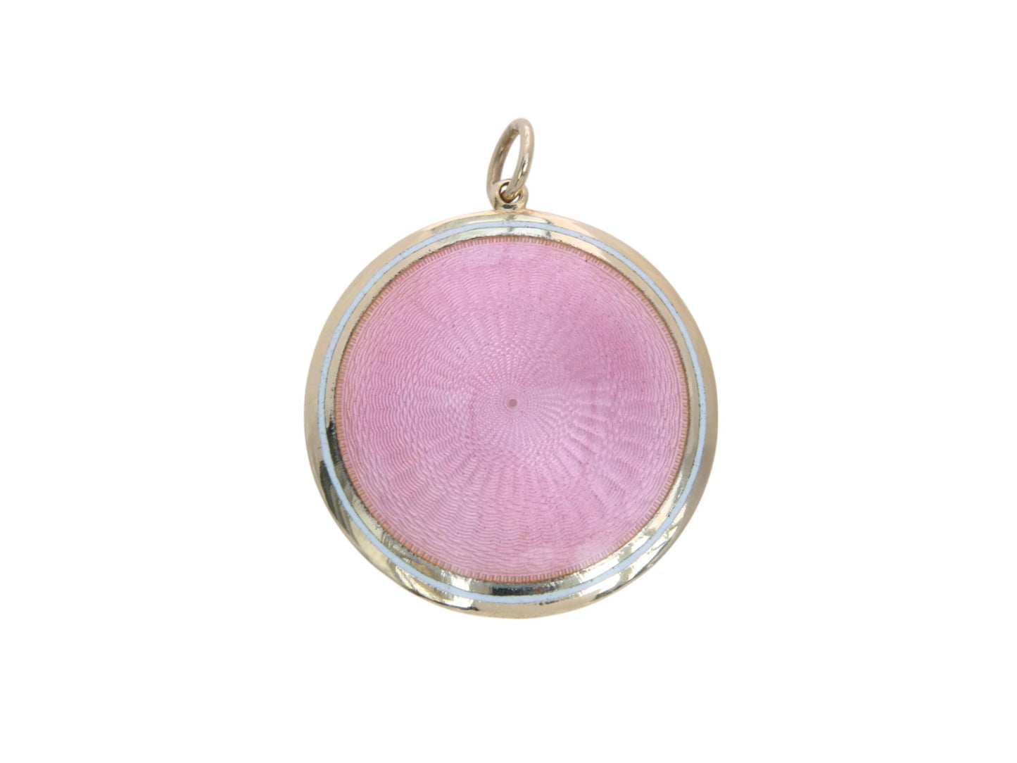 Antique 9ct Gold Pink Guilloche Enamel Locket Pendant