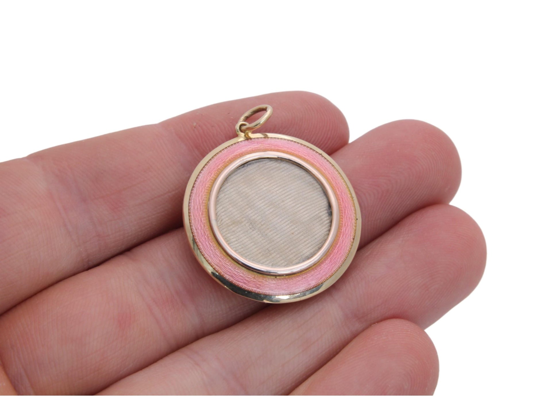Antique-9ct-Gold-Pink-Guilloche-Enamel-Locket-Pendant