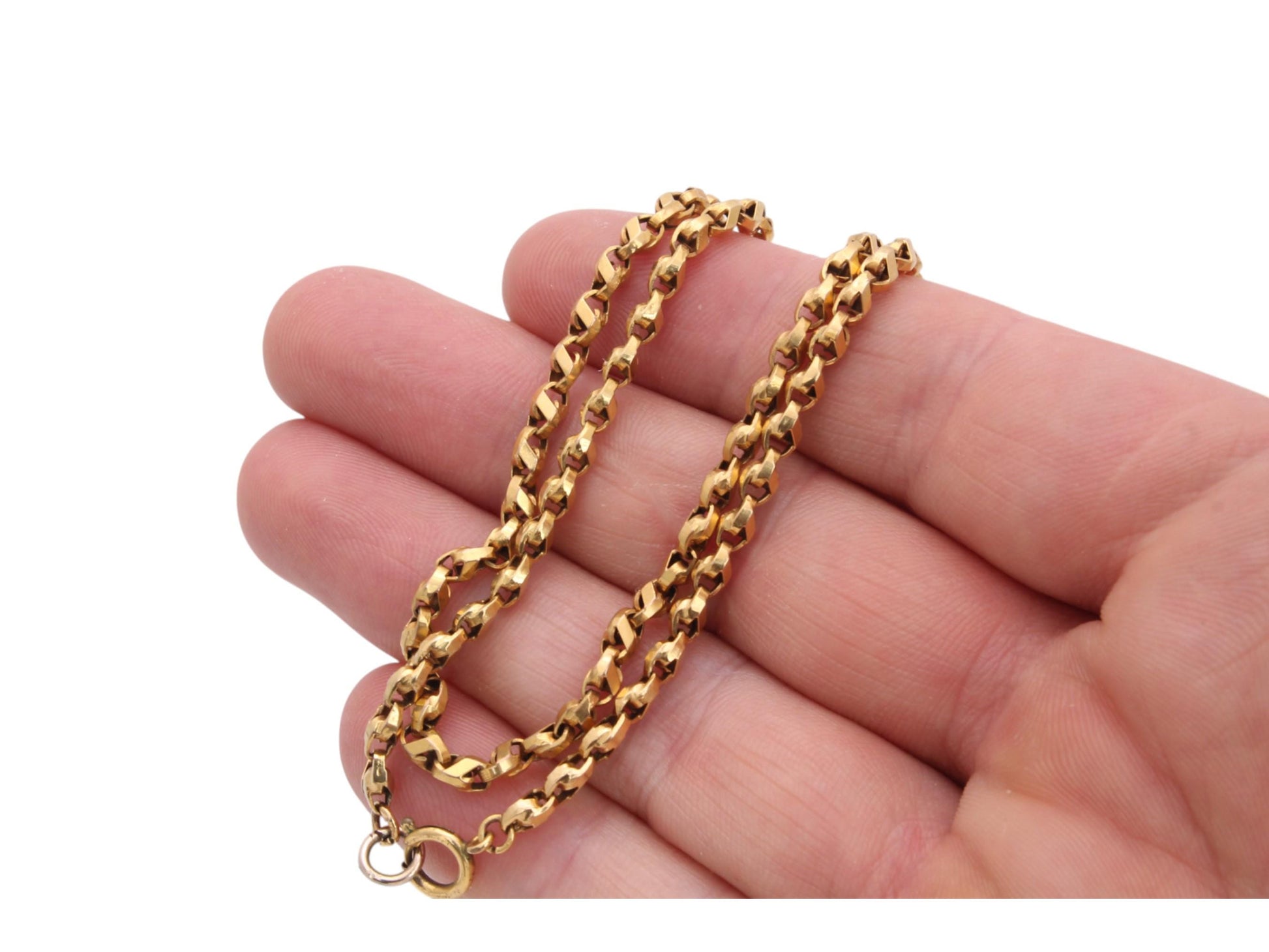 Antique-9ct-Yellow-Gold-Tulip-Link-Necklace,-15.75"