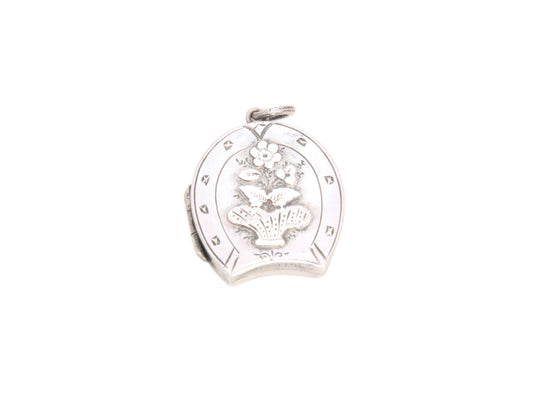 Antique Sterling Silver HorseShoe Flower Locket