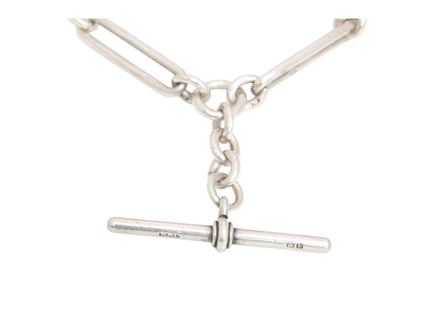 Antique Sterling Silver Trombone Link Albert Chain Necklace, 15.25"