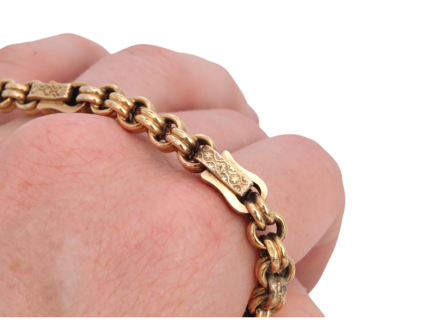 RESERVED Antique 9ct Gold Fancy Star Link Bracelet, 8"