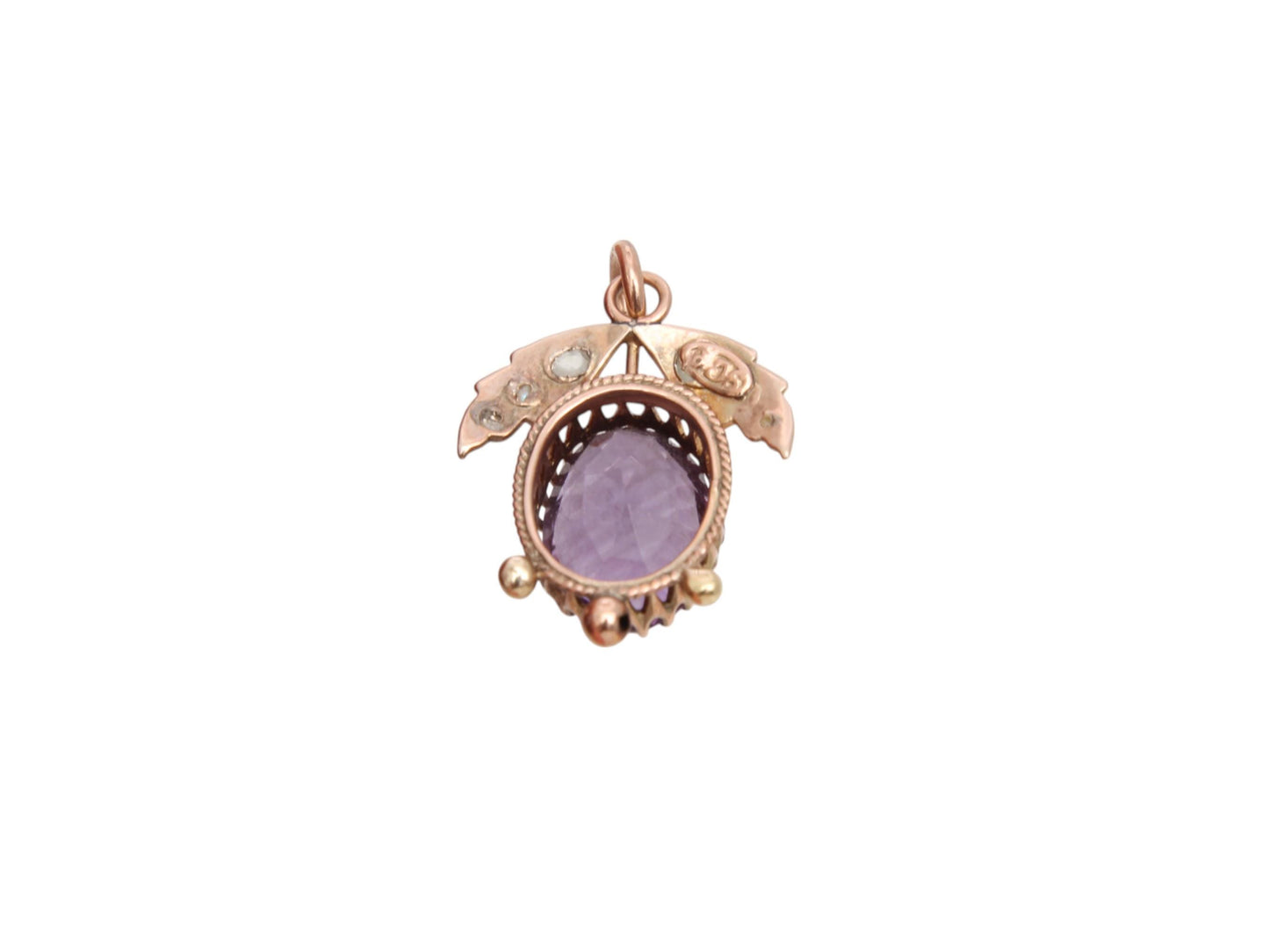 Antique 9ct Gold 3ct Amethyst Pearl Pendant
