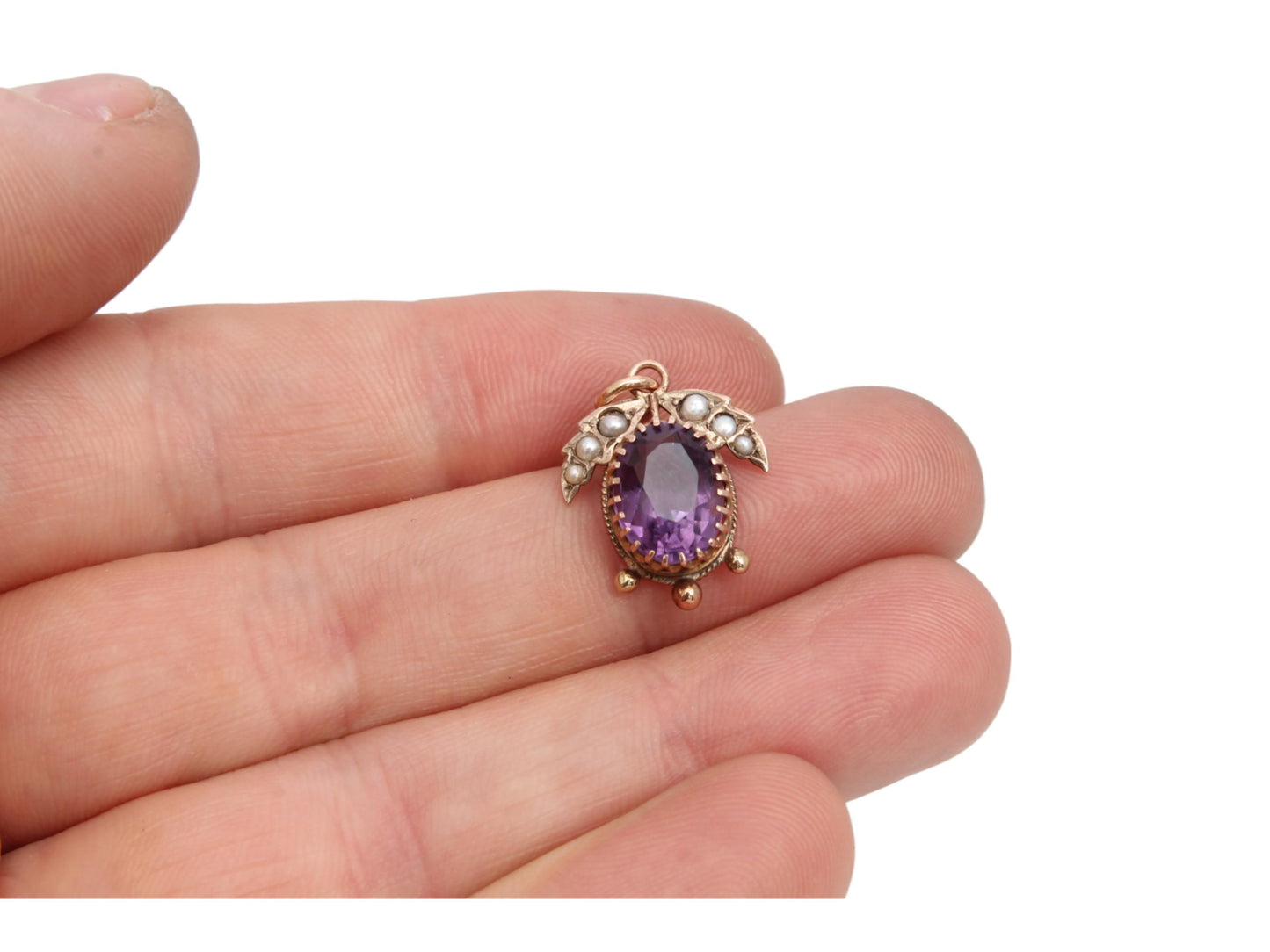 Antique-9ct-Gold-3ct-Amethyst-Pearl-Pendant