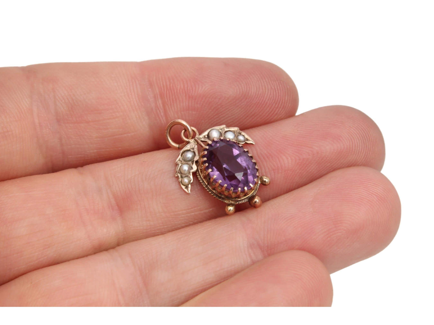 Antique 9ct Gold 3ct Amethyst Pearl Pendant
