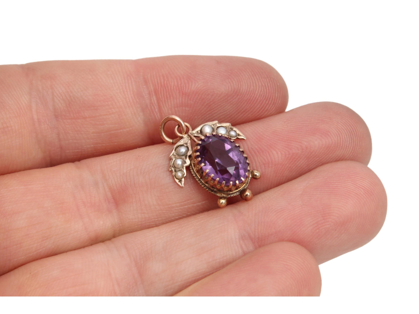 Antique 9ct Gold 3ct Amethyst Pearl Pendant