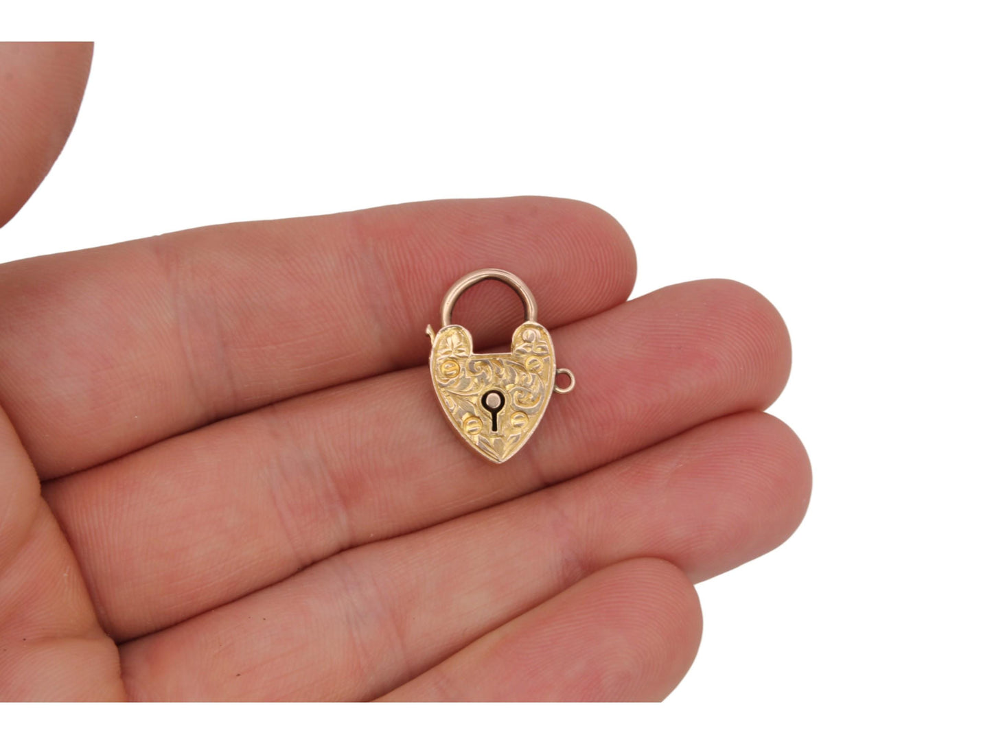 Antique 9ct Gold Chased Heart Padlock Pendant