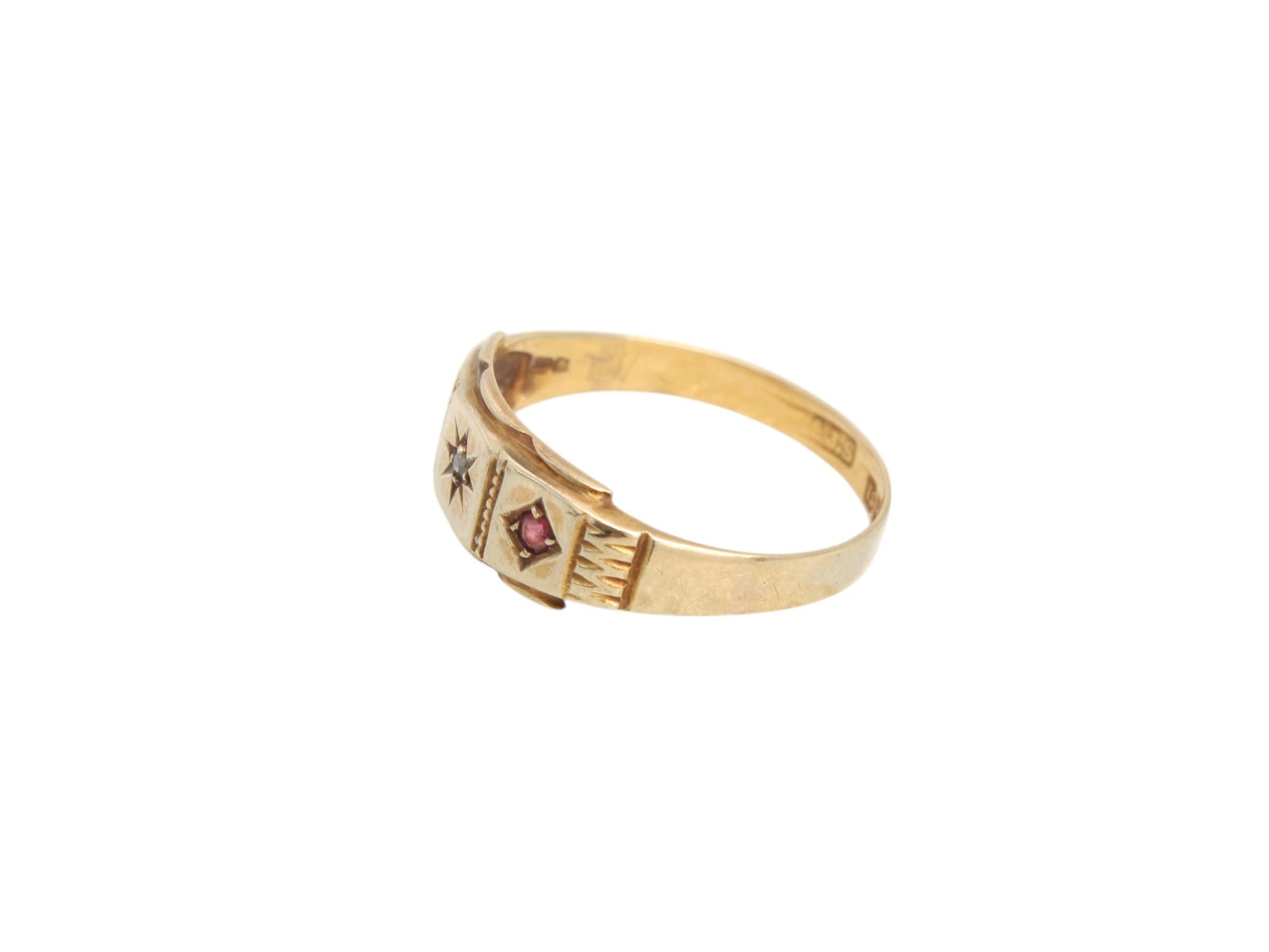 Antique-15ct-Gold-Diamond-Ruby-Gypsy-Ring,-1904