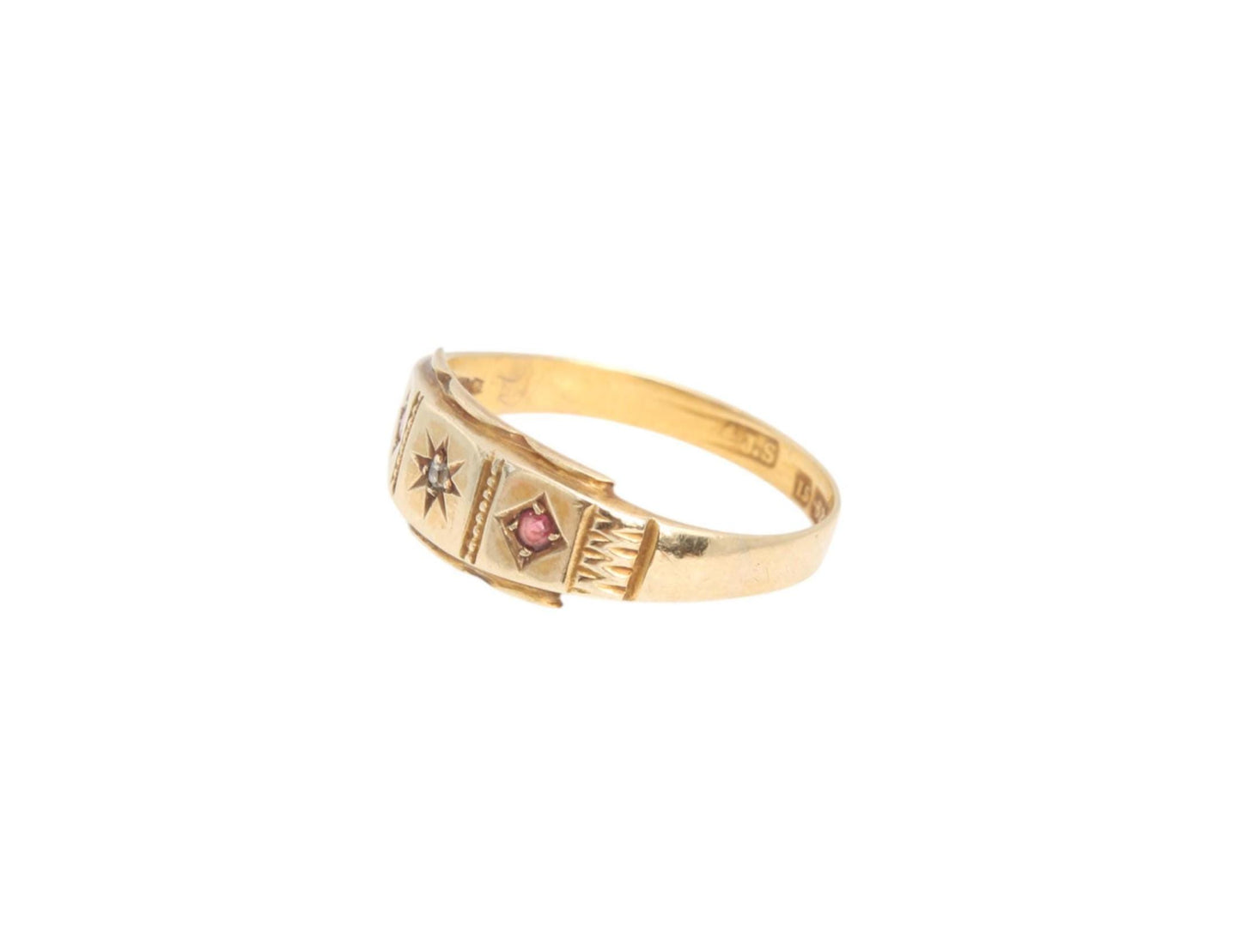 Antique 15ct Gold Diamond Ruby Gypsy Ring, 1904