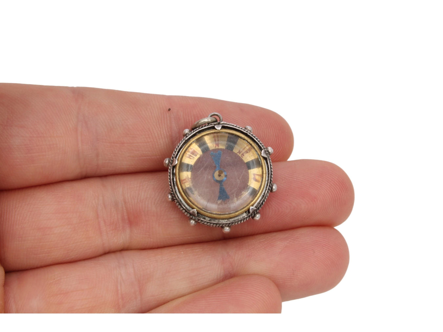 Antique Sterling Silver Compass Pendant, 1897