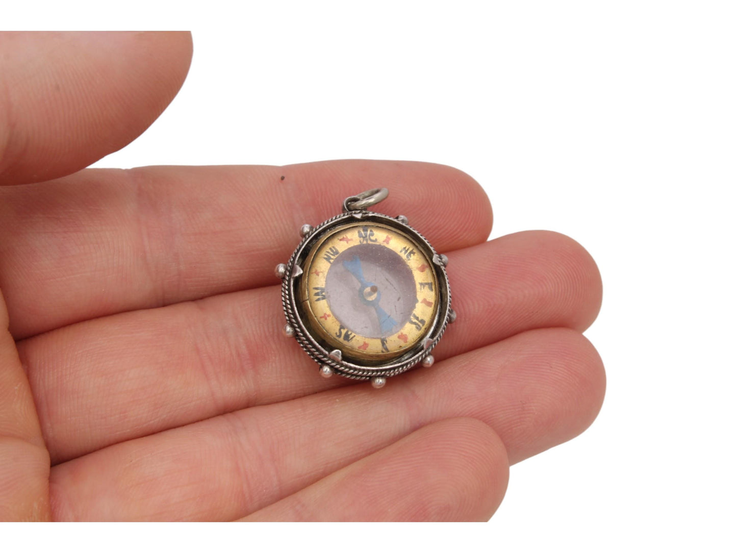Antique Sterling Silver Compass Pendant, 1897