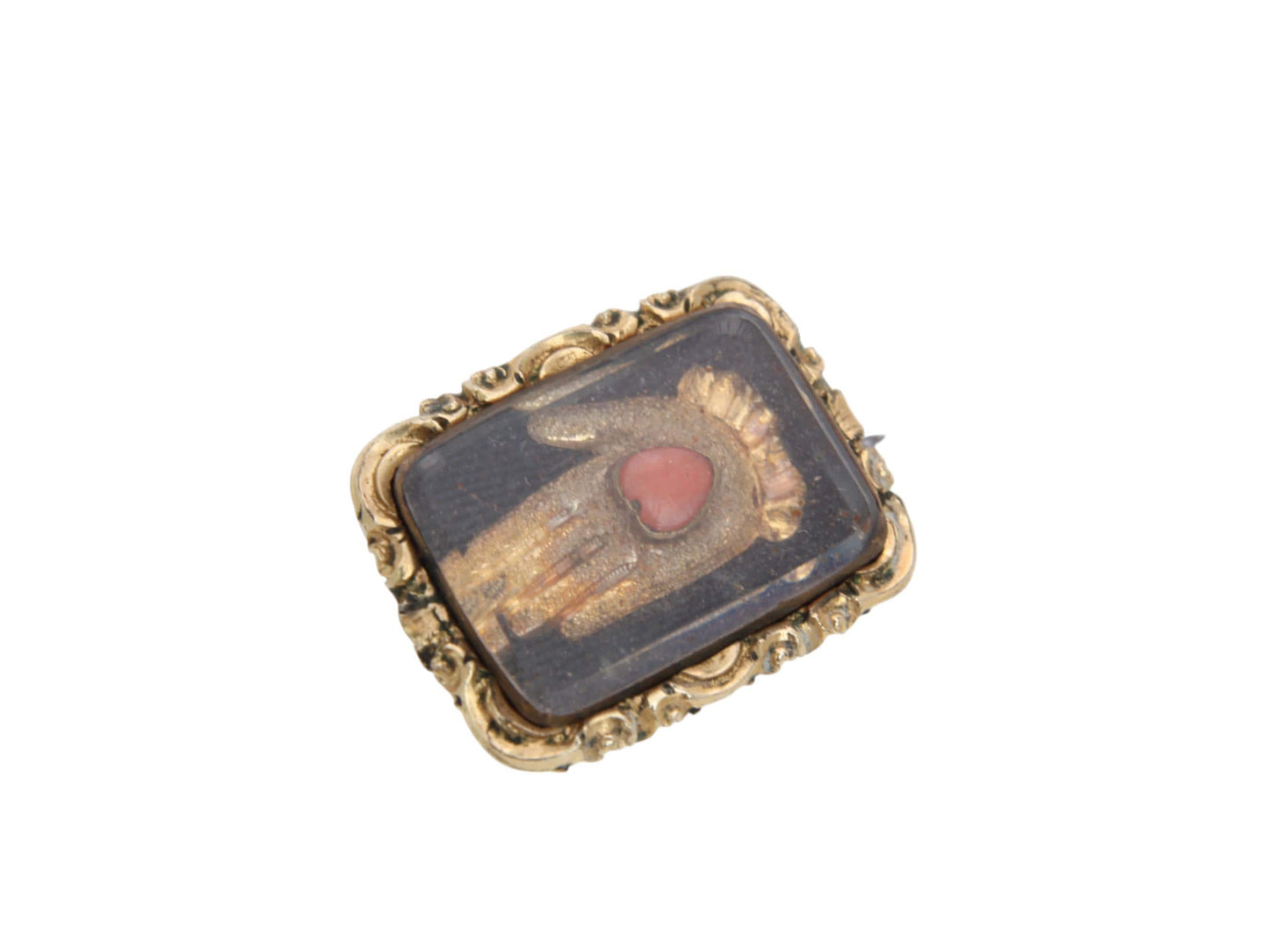 Antique Georgian 9ct Gold Filled Hand Coral Heart Brooch