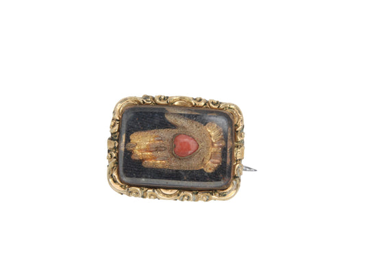 Antique Georgian 9ct Gold Filled Hand Coral Heart Brooch