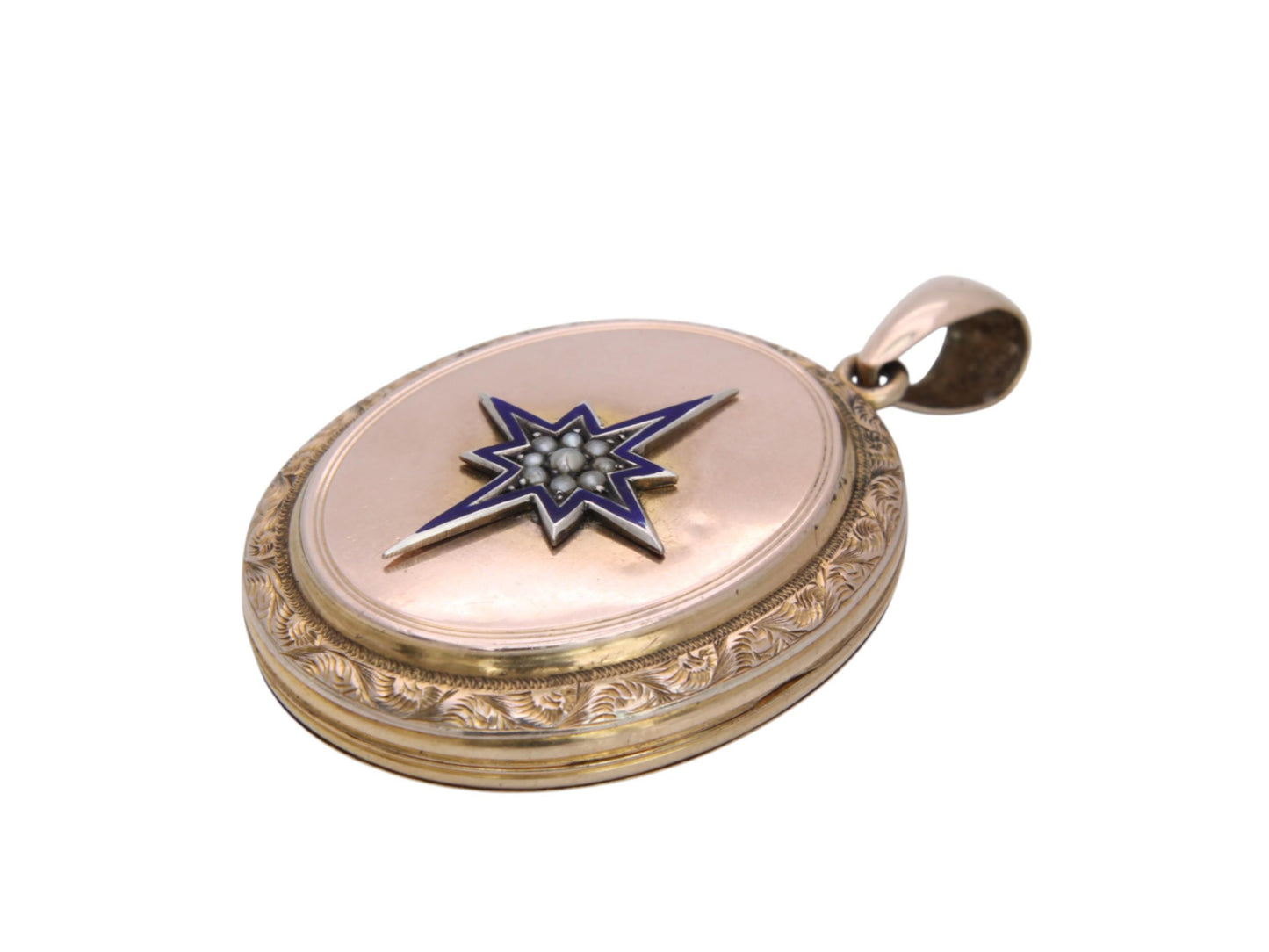 Antique 9ct Gold Blue Enamel Star Pearl Locket