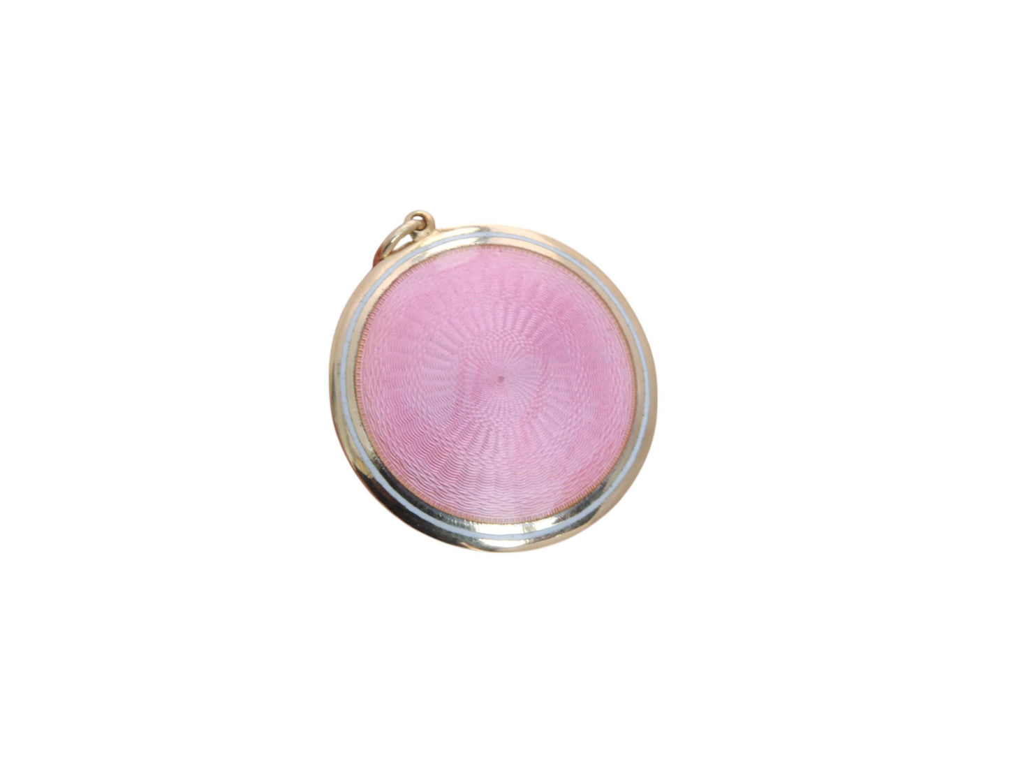 Antique 9ct Gold Pink Guilloche Enamel Locket Pendant