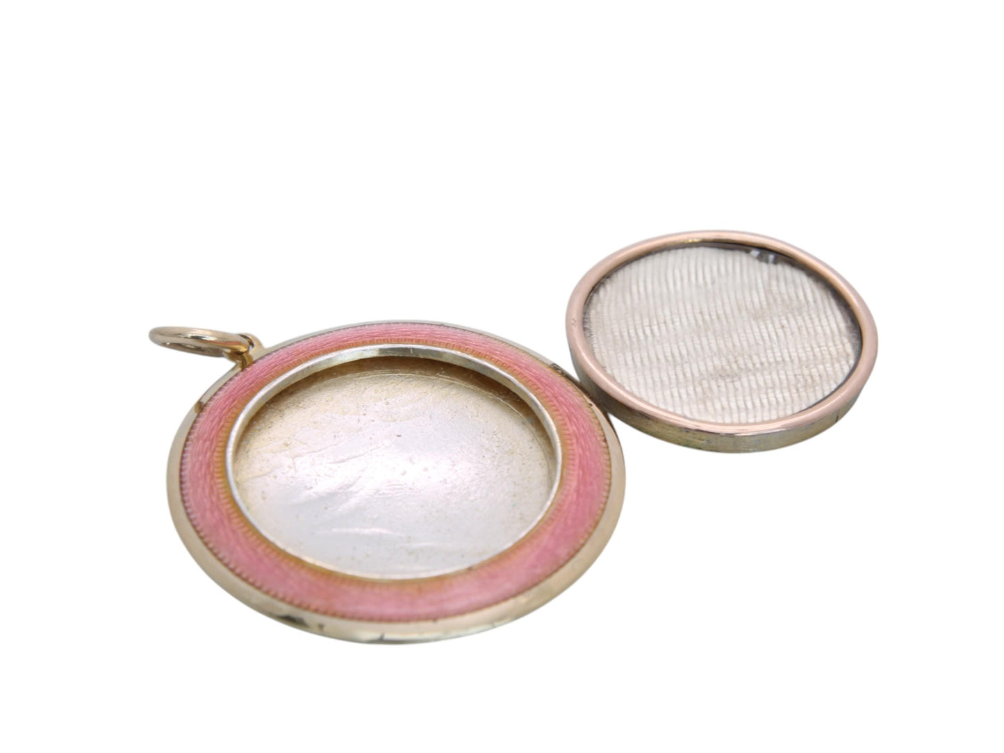 Antique 9ct Gold Pink Guilloche Enamel Locket Pendant