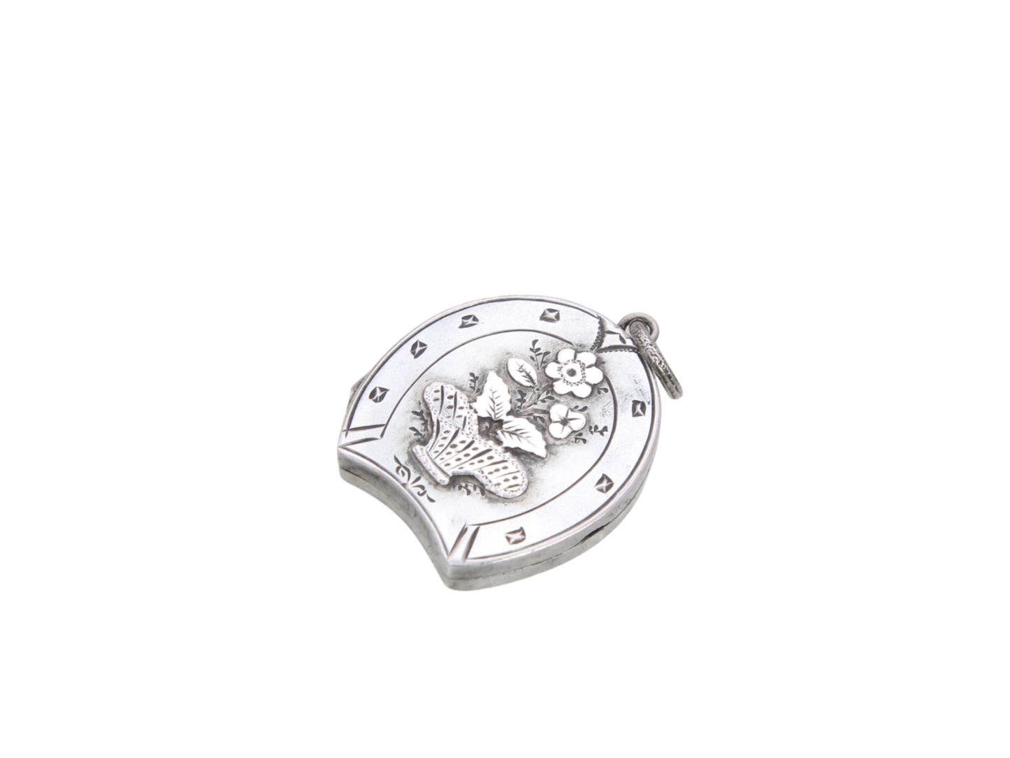 Antique Sterling Silver HorseShoe Flower Locket