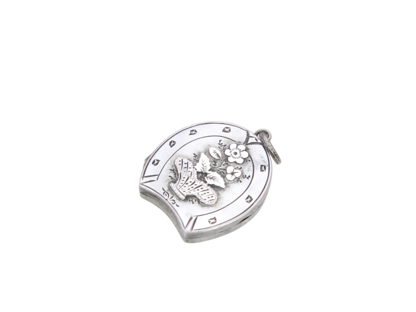 Antique Sterling Silver HorseShoe Flower Locket