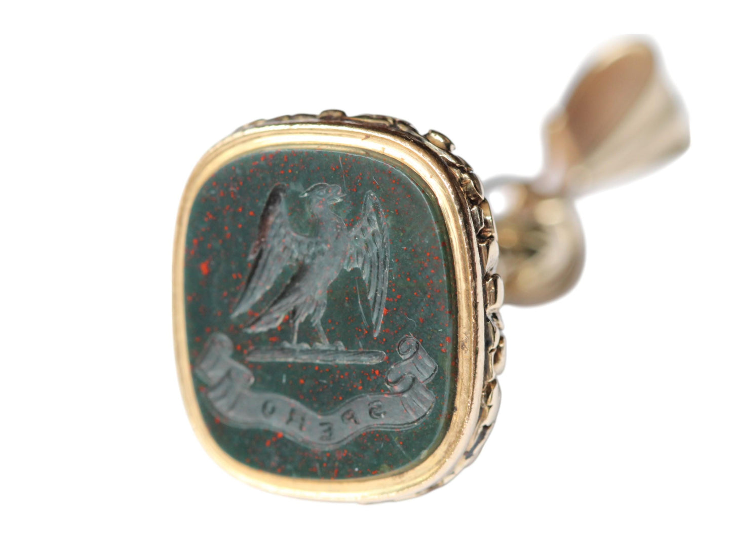 Antique 9ct Gold Phoenix "I Hope" Intaglio Bloodstone Pendant Seal