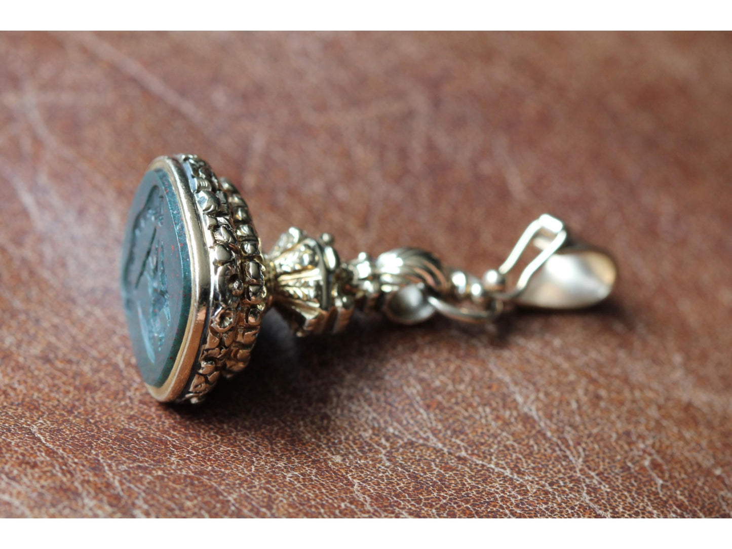 Antique 9ct Gold Phoenix "I Hope" Intaglio Bloodstone Pendant Seal