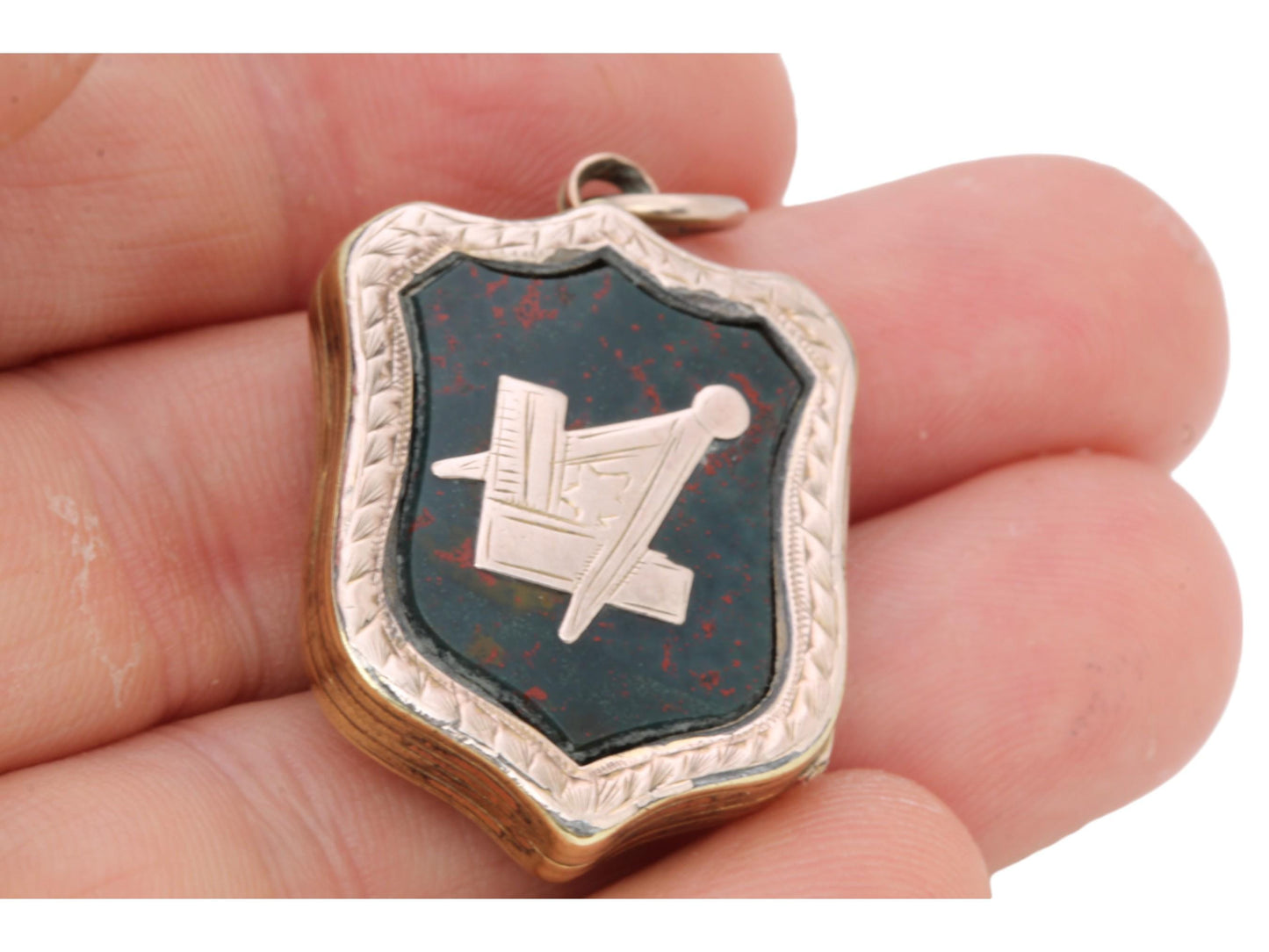 Antique 9ct Gold Masonic Bloodstone Shield Locket
