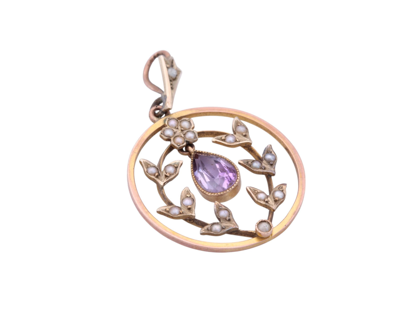 Antique 9ct Gold Amethyst Pearl Pendant