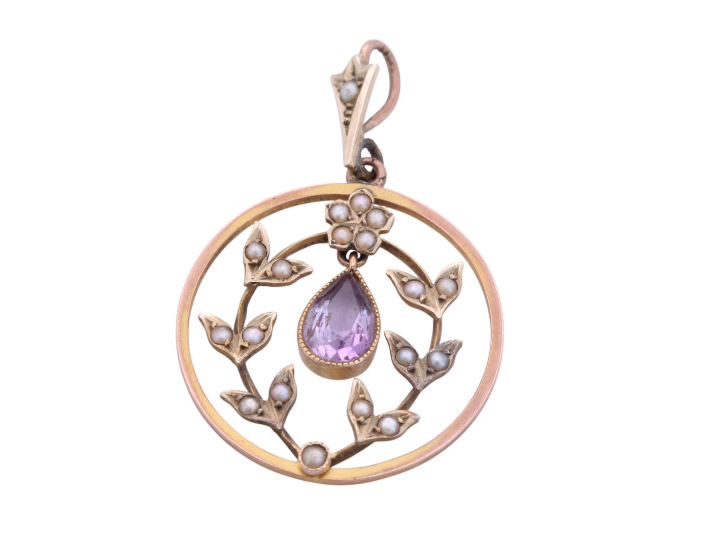Antique 9ct Gold Amethyst Pearl Pendant
