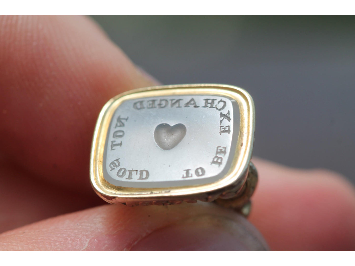 Antique 15ct Gold Intaglio Love Heart "To Be Exchanged Not Sold" Seal Pendant