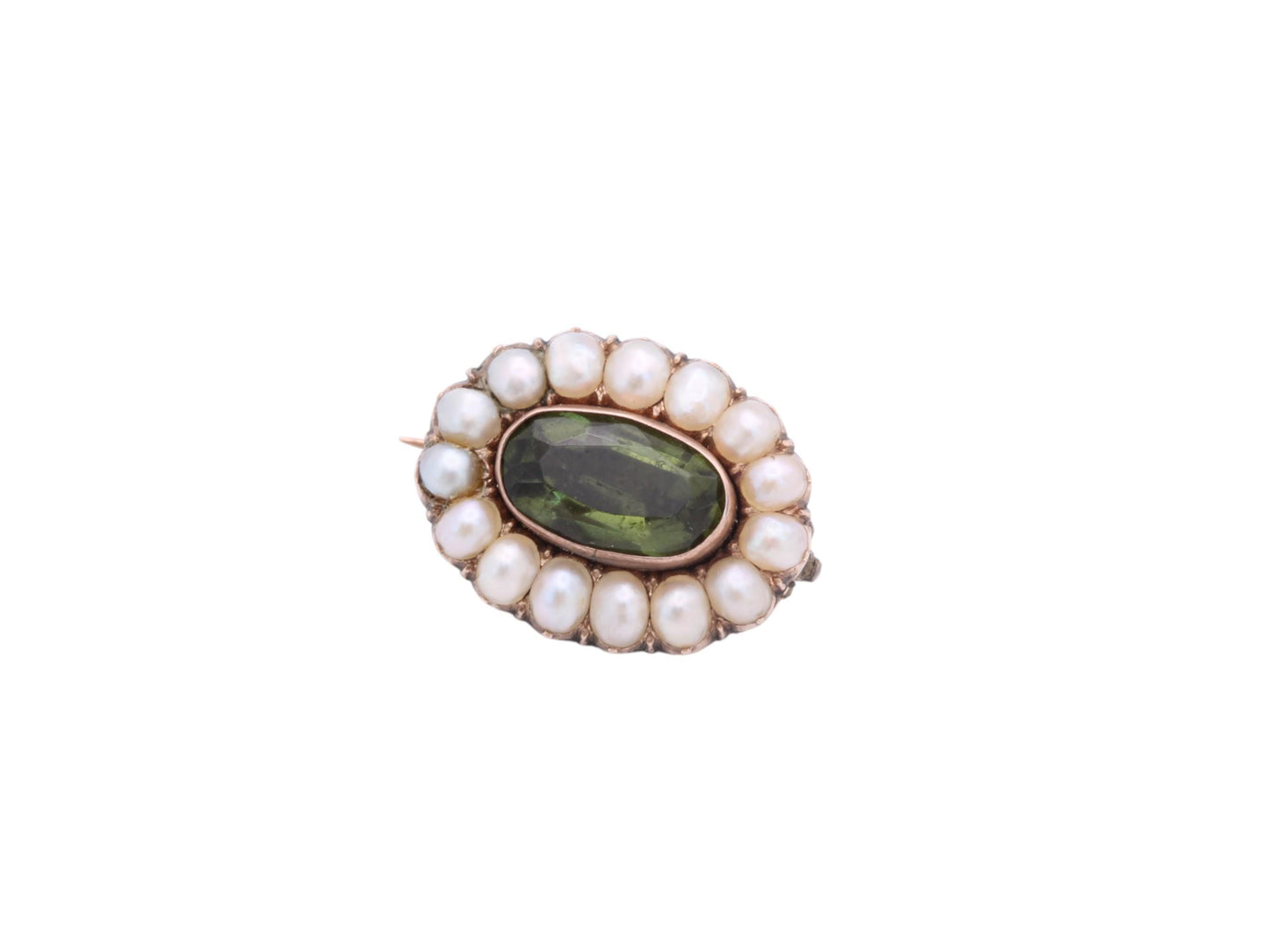 Antique 9ct Rose Gold Peridot & Pearl Brooch