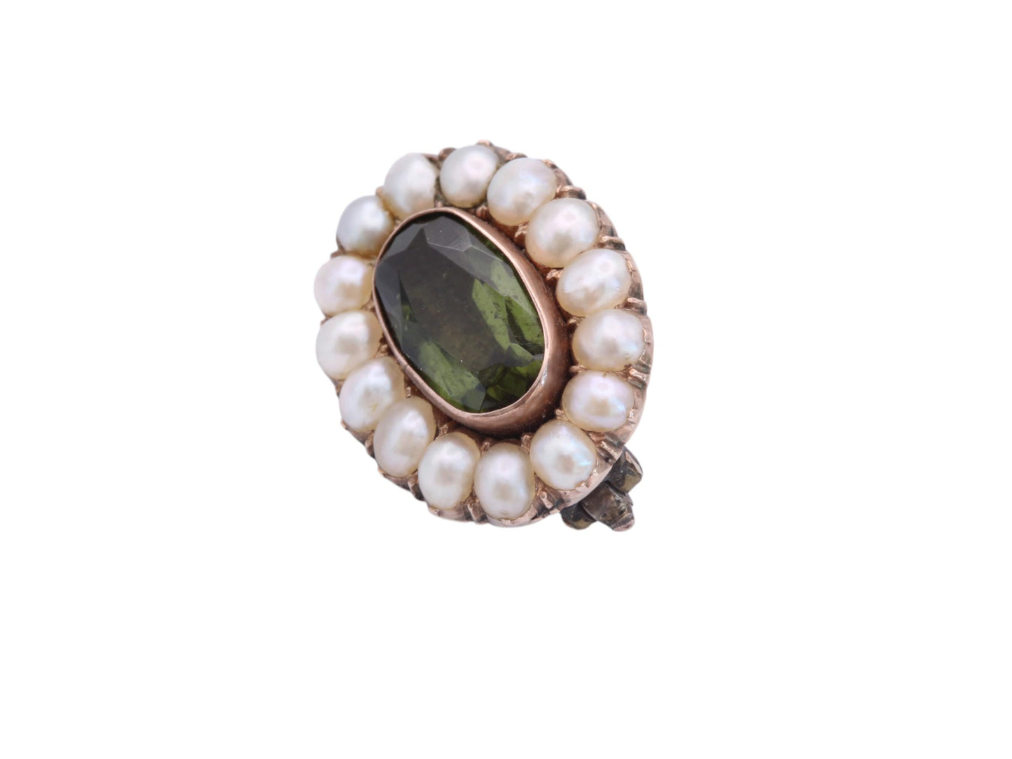 Antique 9ct Rose Gold Peridot & Pearl Brooch