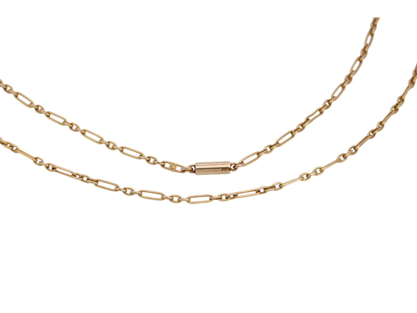 Antique 15ct Yellow Gold Trombone Link Necklace, 15"