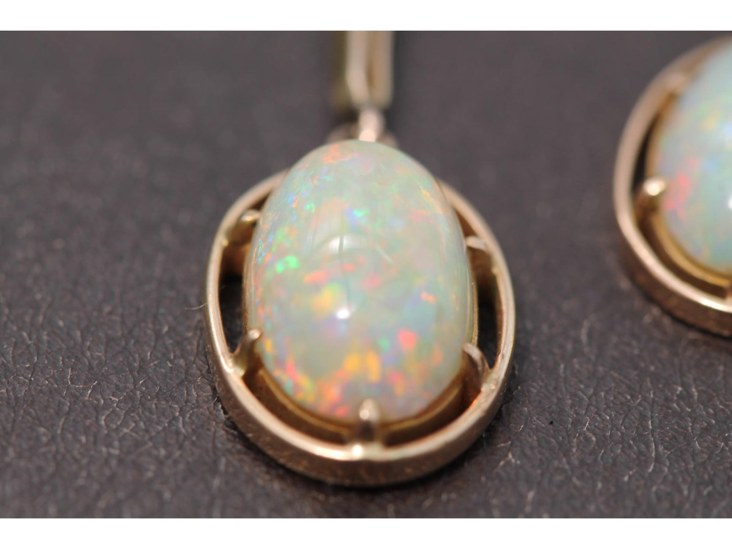 Antique Edwardian 15ct Yellow Gold Opal Drop Earrings
