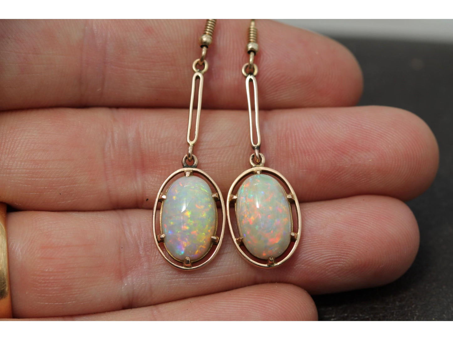 Antique Edwardian 15ct Yellow Gold Opal Drop Earrings