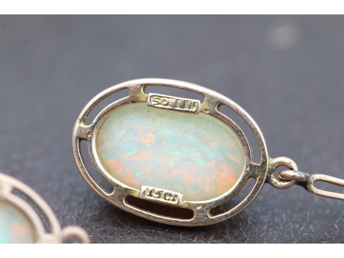 Antique Edwardian 15ct Yellow Gold Opal Drop Earrings