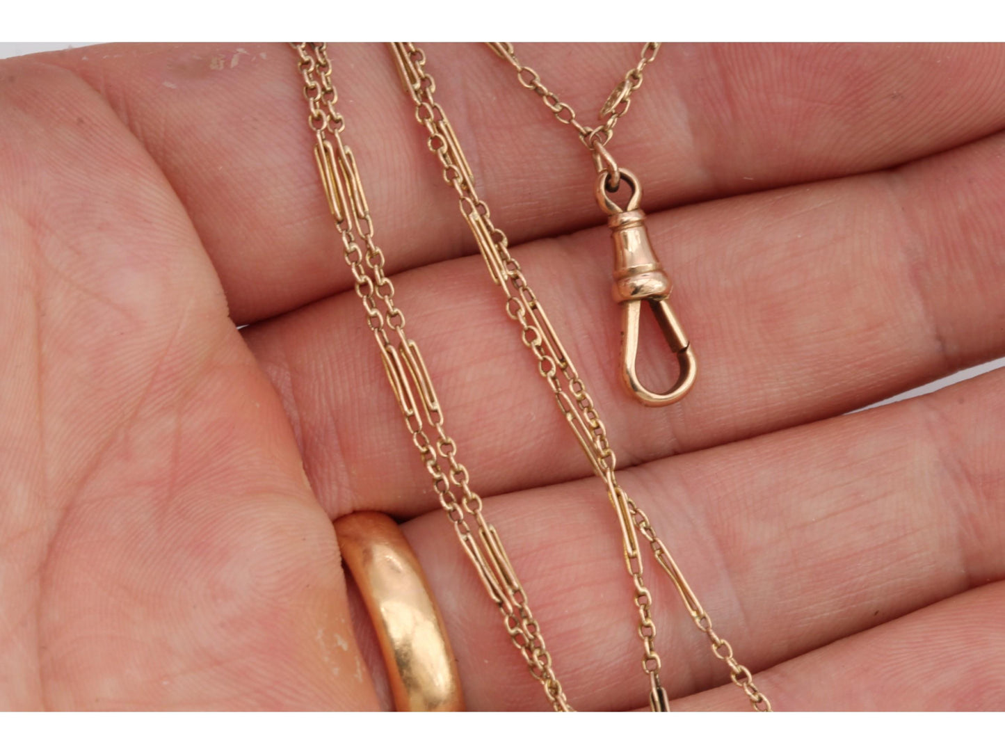 Antique 15ct Gold Trombone Link Long Guard, 53.5"