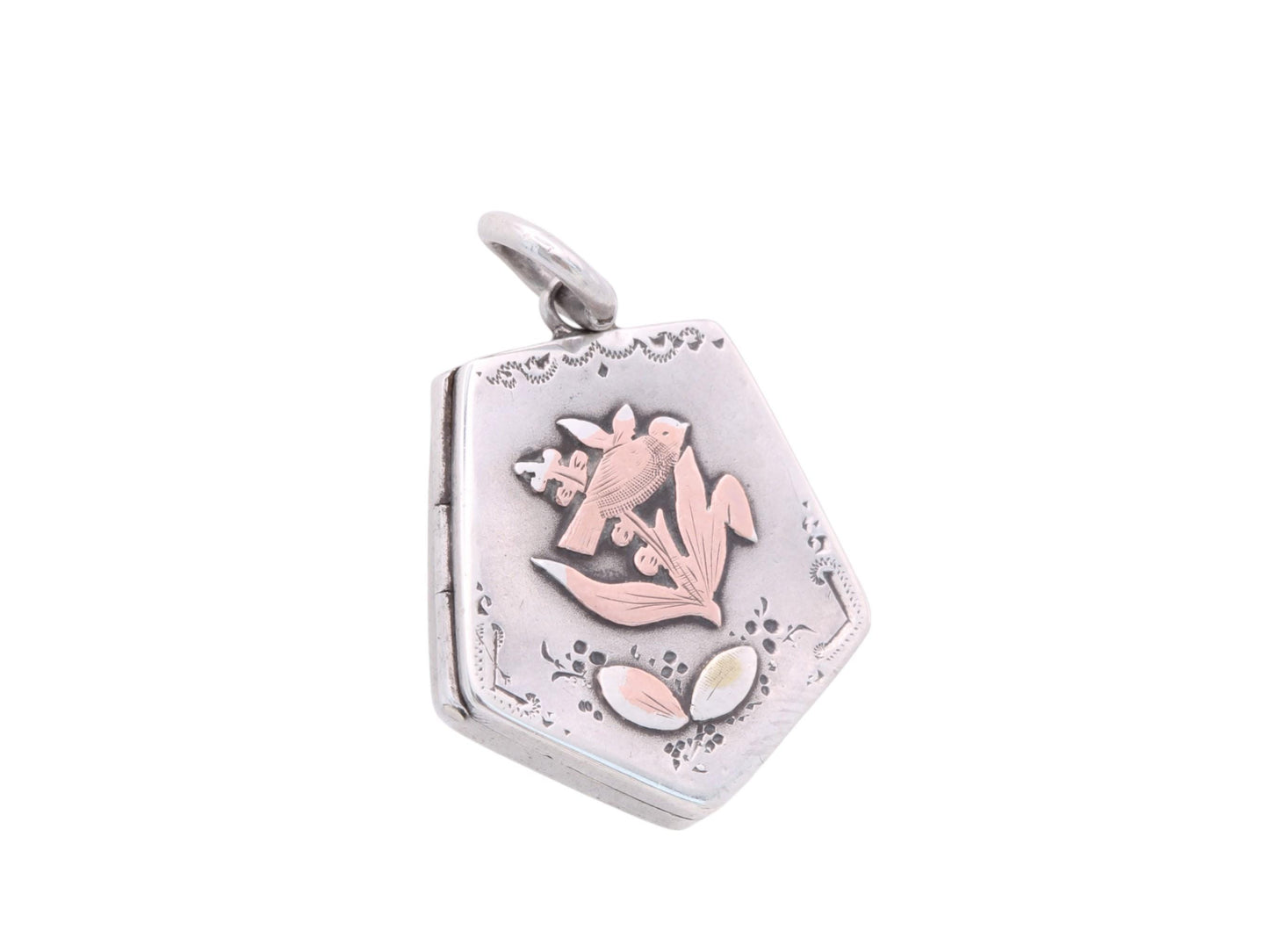 Antique Sterling Silver Locket With A Swallow In Reeds