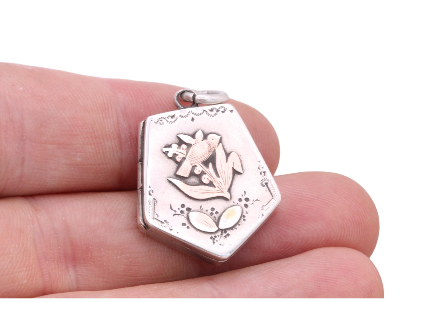 Antique Sterling Silver Locket With A Swallow In Reeds