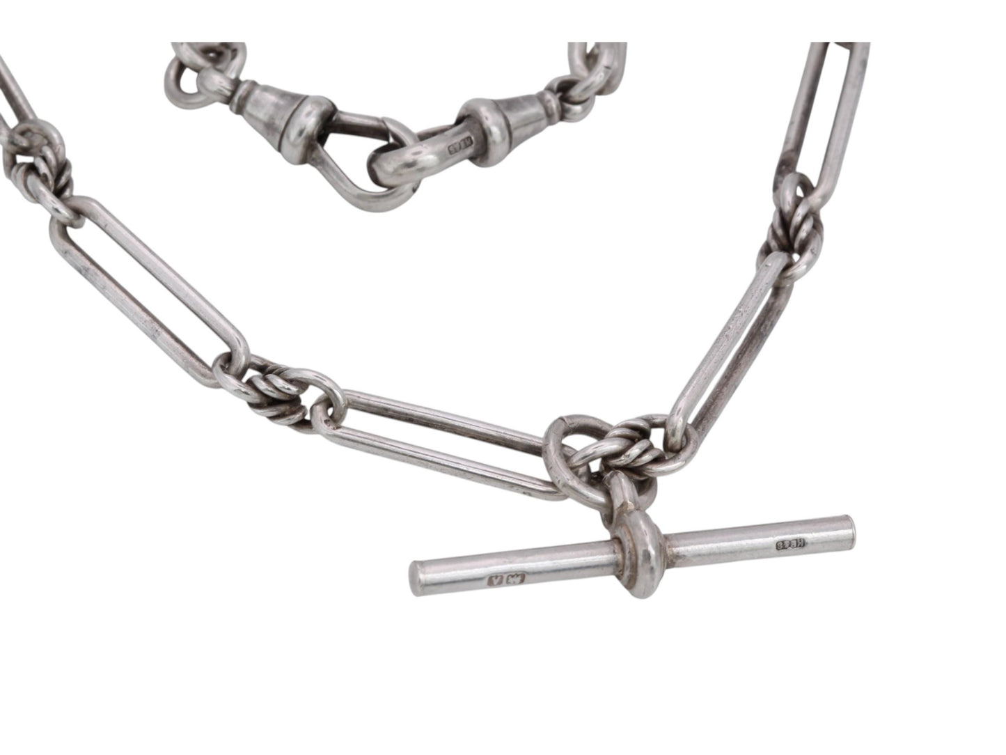 Antique Sterling Silver Trombone Lovers Knot Link Albert Chain, 14.5"