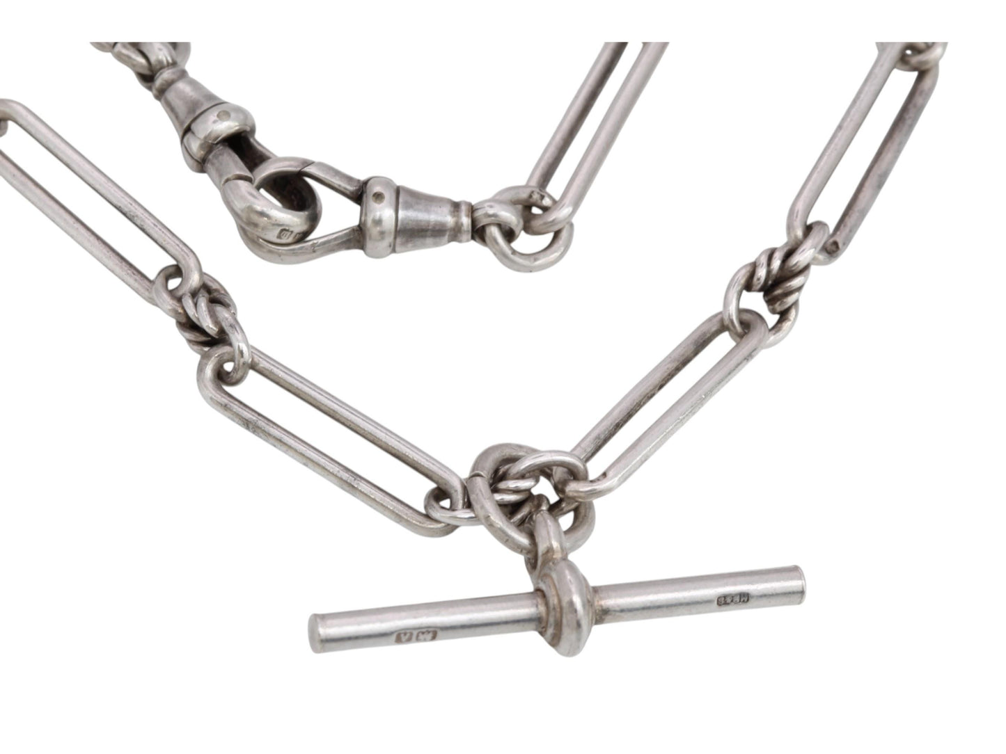 Antique Sterling Silver Trombone Lovers Knot Link Albert Chain, 14.5"