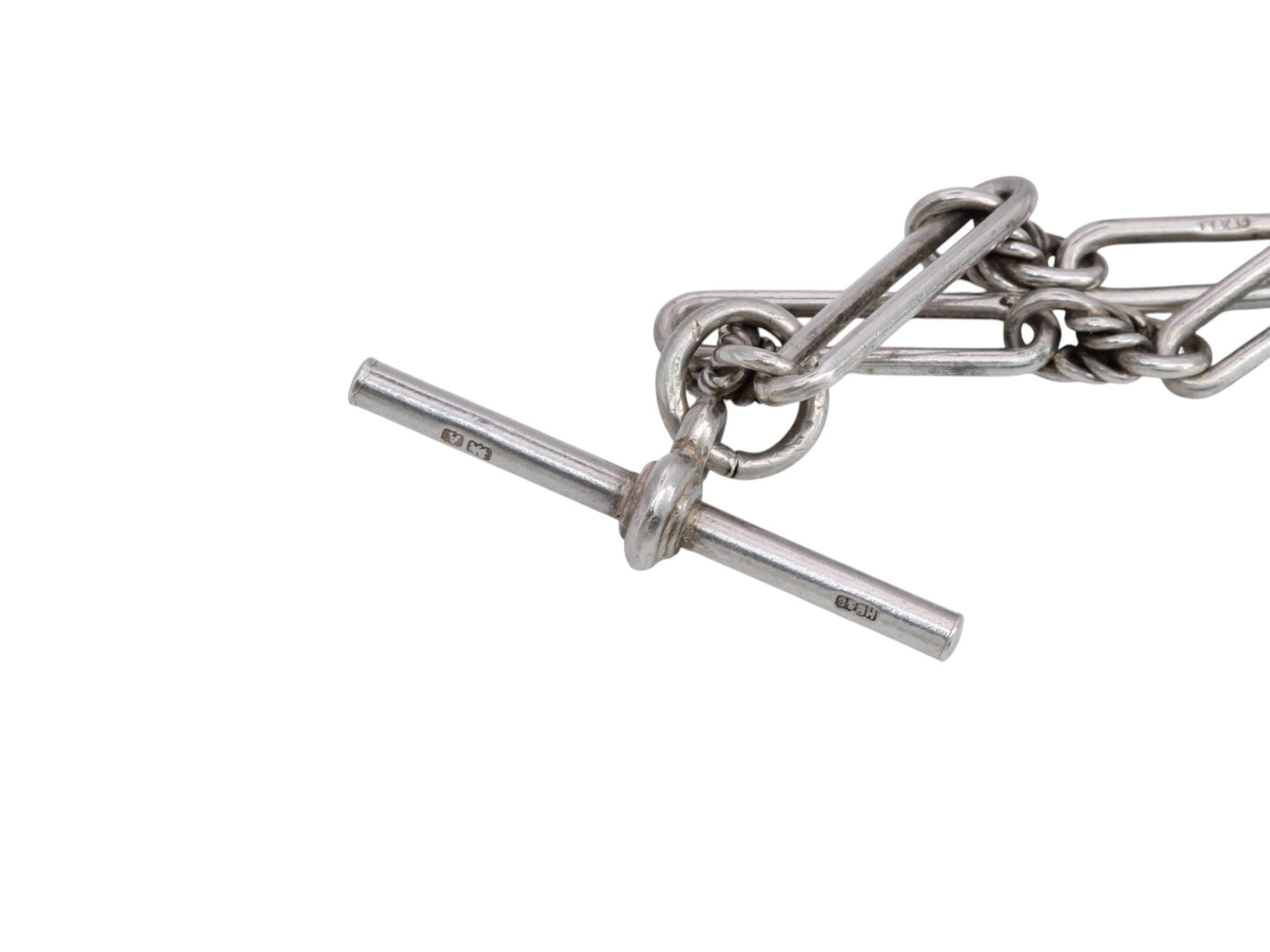 Antique Sterling Silver Trombone Lovers Knot Link Albert Chain, 14.5"