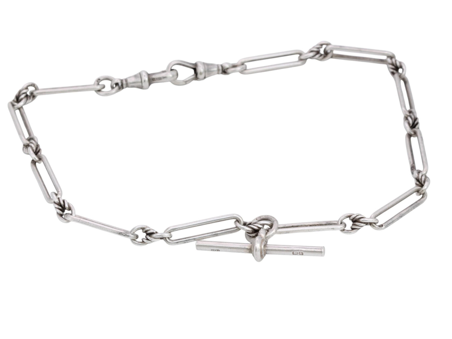 Antique Sterling Silver Trombone Lovers Knot Link Albert Chain, 14.5"