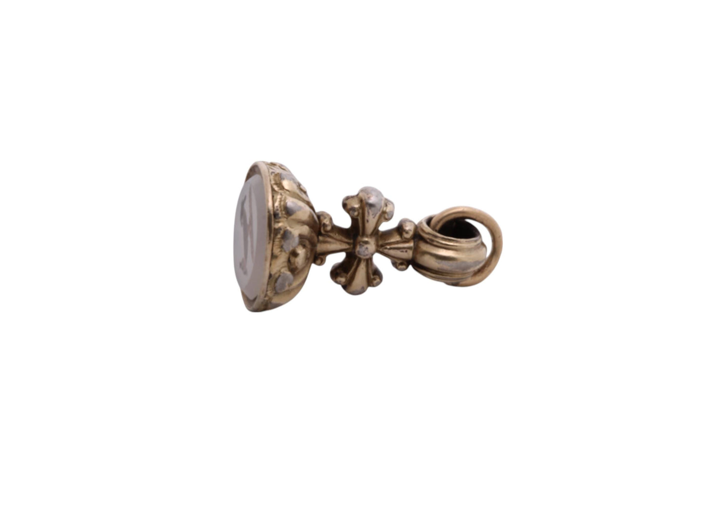 Antique 9ct Gold Filled Chalcedony Dove Bird Bath Intaglio Seal Pendant