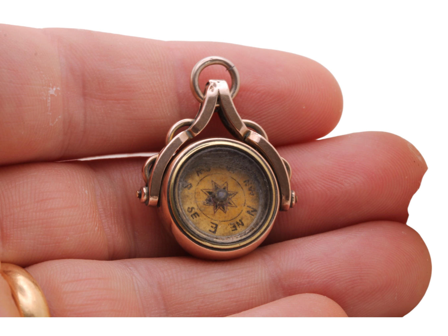 Antique 10ct Rose Gold Compass Spinner Pendant