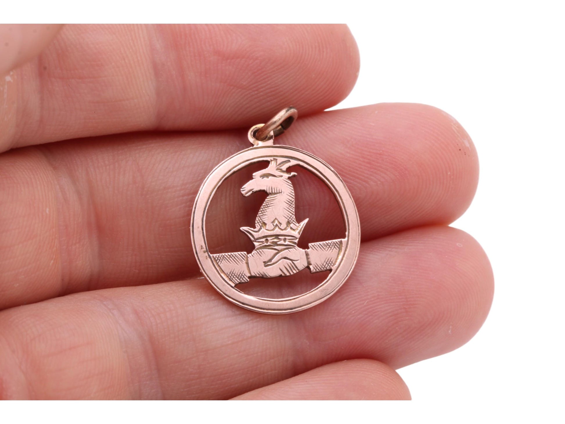 Antique-9ct-Rose-Gold-Heraldic-Stag-Pendant