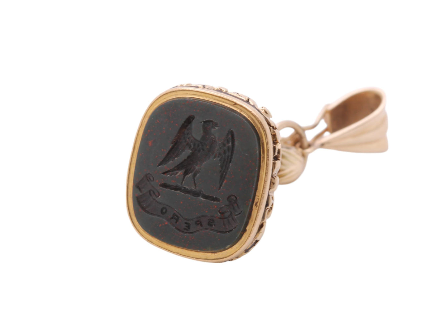 Antique 9ct Gold Phoenix "I Hope" Intaglio Bloodstone Pendant Seal