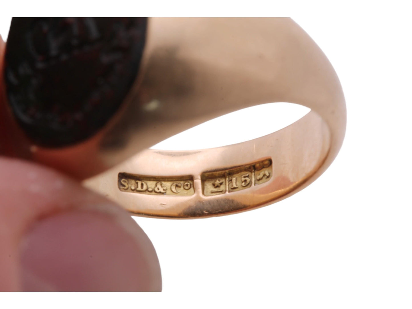 Antique 15ct Gold Bloodstone Intaglio Greyhound Crest 'Always Faithful' Signet Ring, Australian Colonial Hallmarks