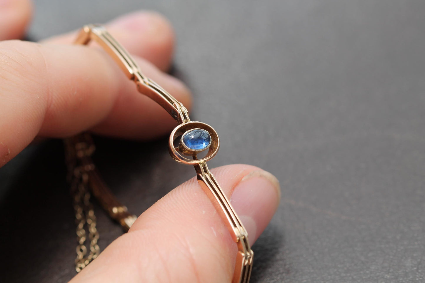 Antique 15ct Gold Cabochon Sapphire Bracelet, 6"