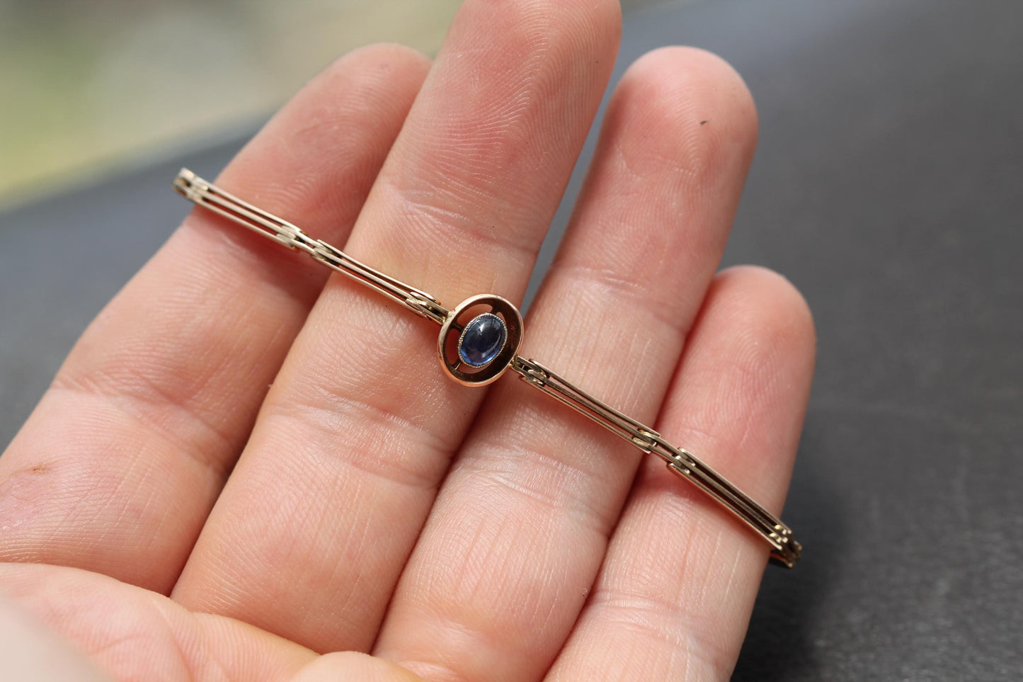 Antique 15ct Gold Cabochon Sapphire Bracelet, 6"
