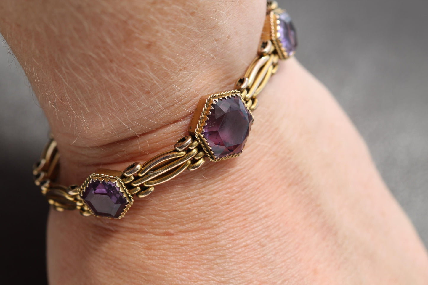 Antique 9ct Gold Amethyst Bracelet, 7"