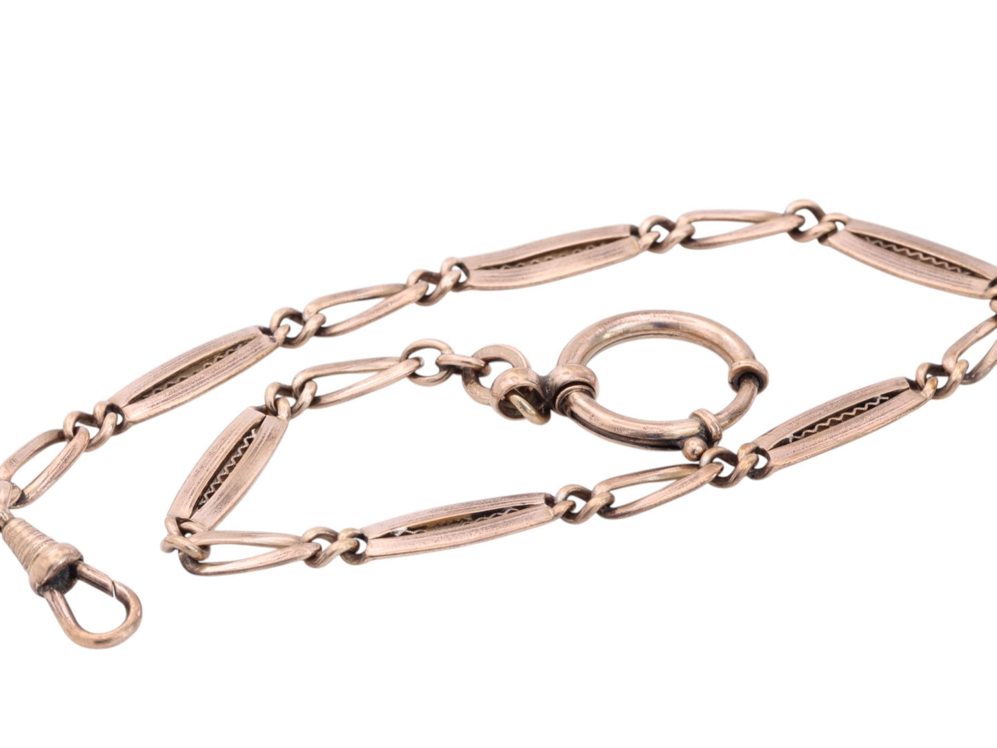 Antique 9ct Rolled Gold Albert Chain Large Bolt Clasp, 12.5"